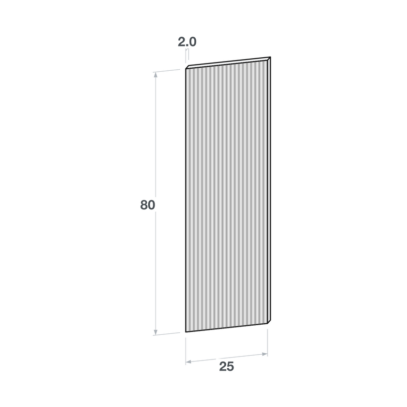 Corner door front, Fluted model, 25x80 cm